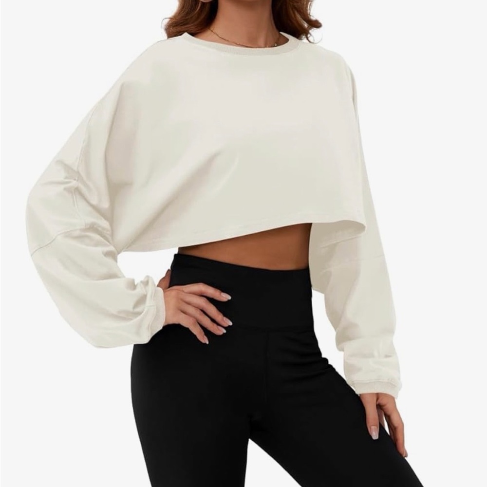 Cropped Long-Sleeve Sweatshirt - Cream